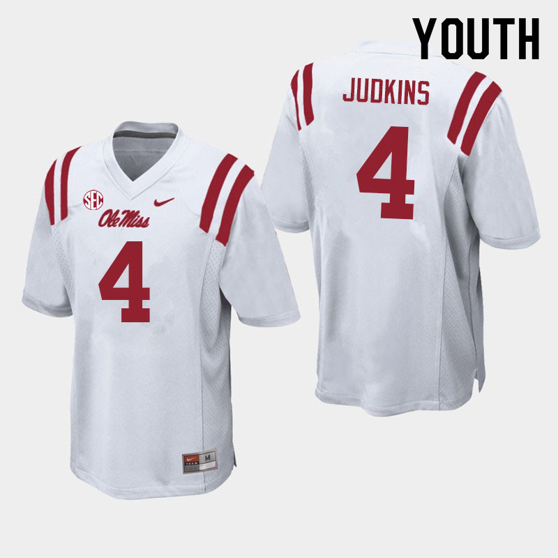 Youth #4 Quinshon Judkins Ole Miss Rebels College Football Jerseys Sale-White